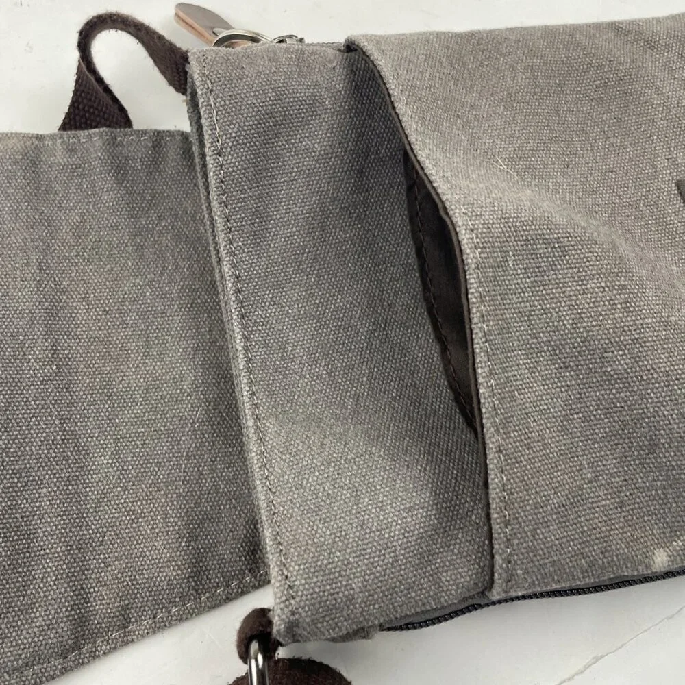 Sechunk Travel Crossbody Shoulder Bag Gray Canvas Front Flap Multiple Pockets